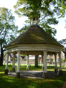A close up view of the octagonal Market House.