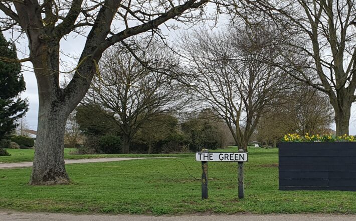 View of The Green sign at Upper Caldecote