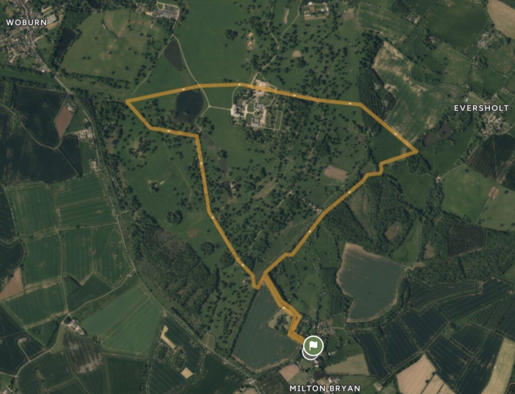 Aerial view with walk route marked out 